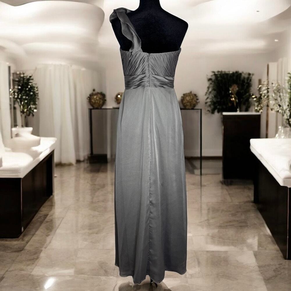 BARI JAY Gray One Shoulder Grecian Dress Pleated Chiffon Bridesmaid Formal Gown - Picture 3 of 15